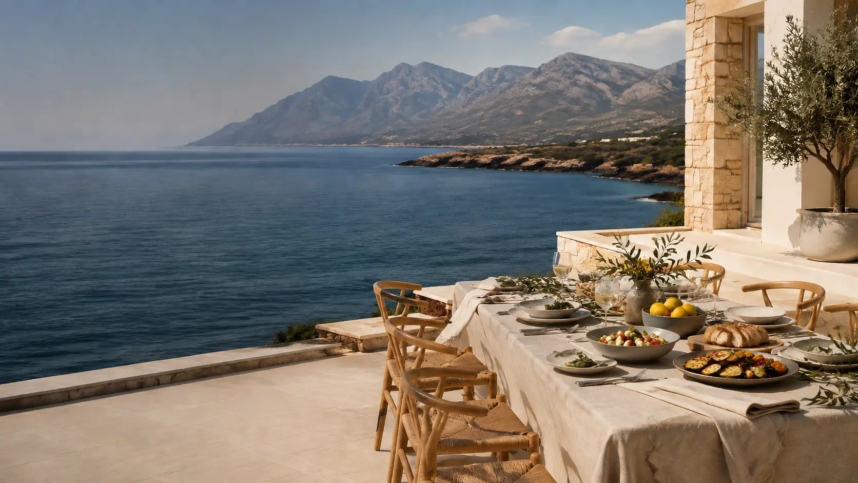 Villa terrace overlooking the Cretan coast
